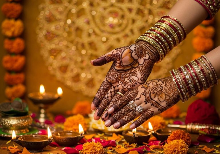 Indian Women Apply Mehendi